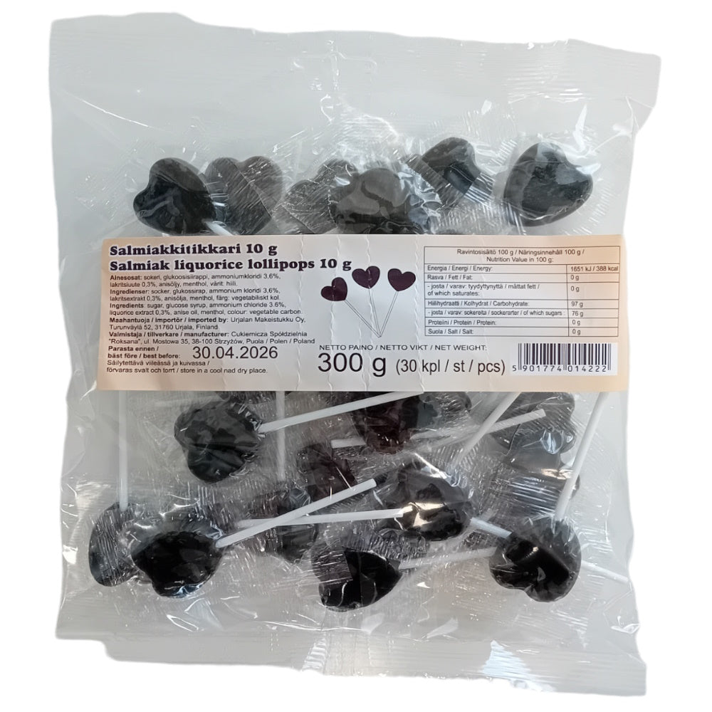 Salmiakkitikkari sydän 300g (n. 30 kpl)